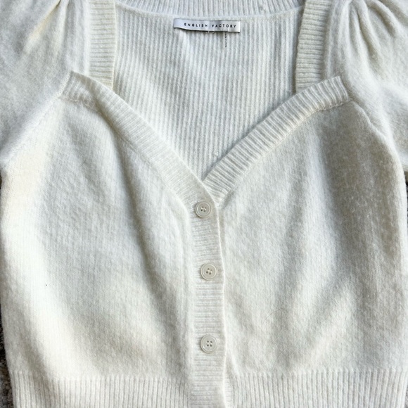 English Factory puff sleeve crop cardigan - size small - cream - wool blend - Picture 3 of 6